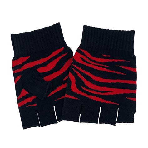 RED ZEBRA PRINT FINGERLESS GLOVES.